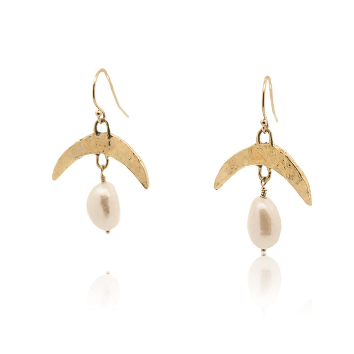 Cressida Gold Pearl Moon Earrings