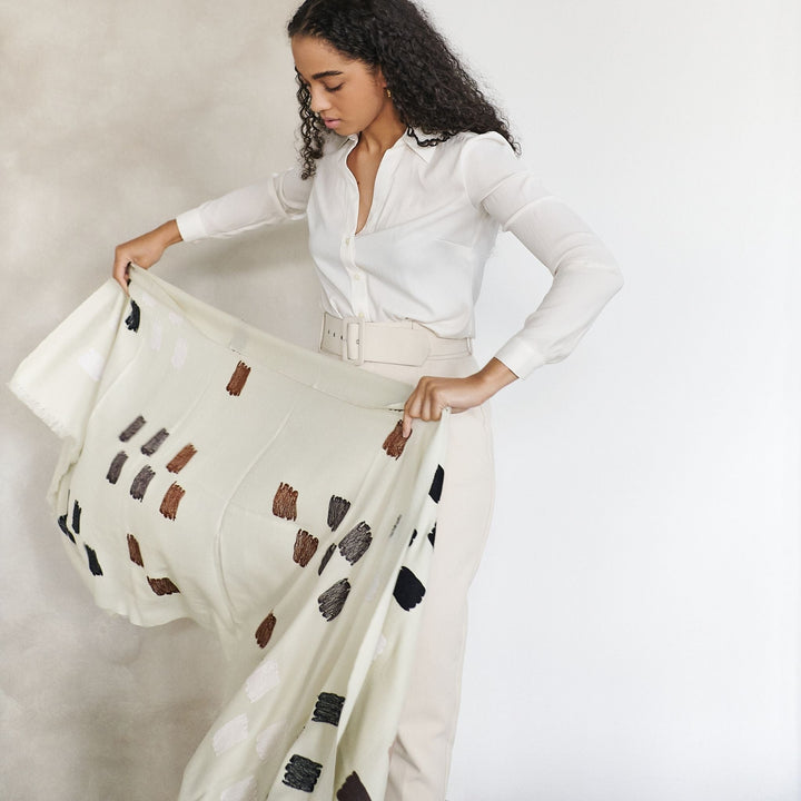 Dahlia Hand Embroidered Hand Woven Scarf