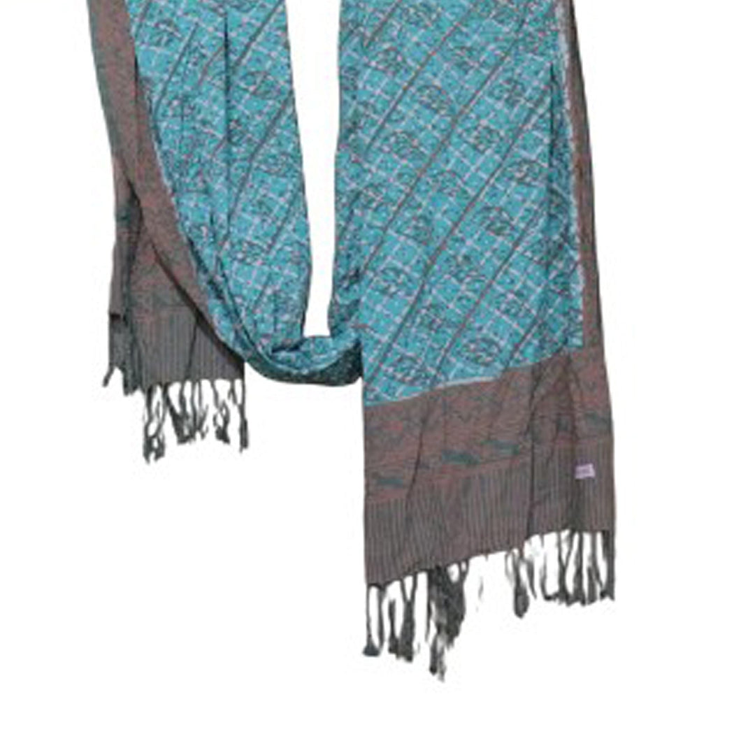 Handmade Batik Scarf | Soft Cotton, Leaf Grid, Green, Leaves, Vines, Cream