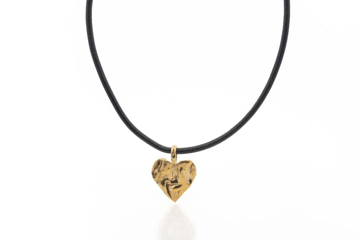 Gold Heart Rock Necklace - Chain or Leather