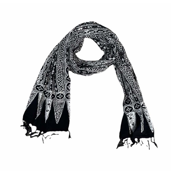 Hand Dyed Batik Scarf | 100% Cotton Fabric | Black & White, Geometric