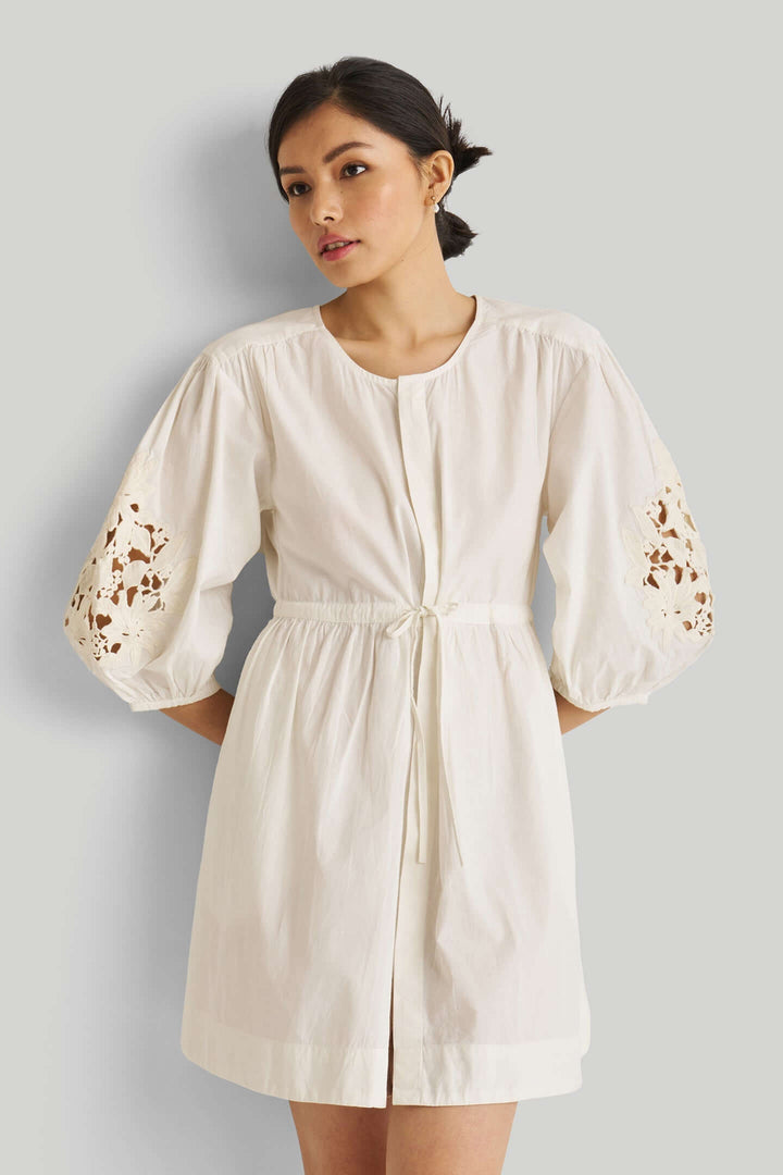 Shirt Dress with Balloon Sleeves - White