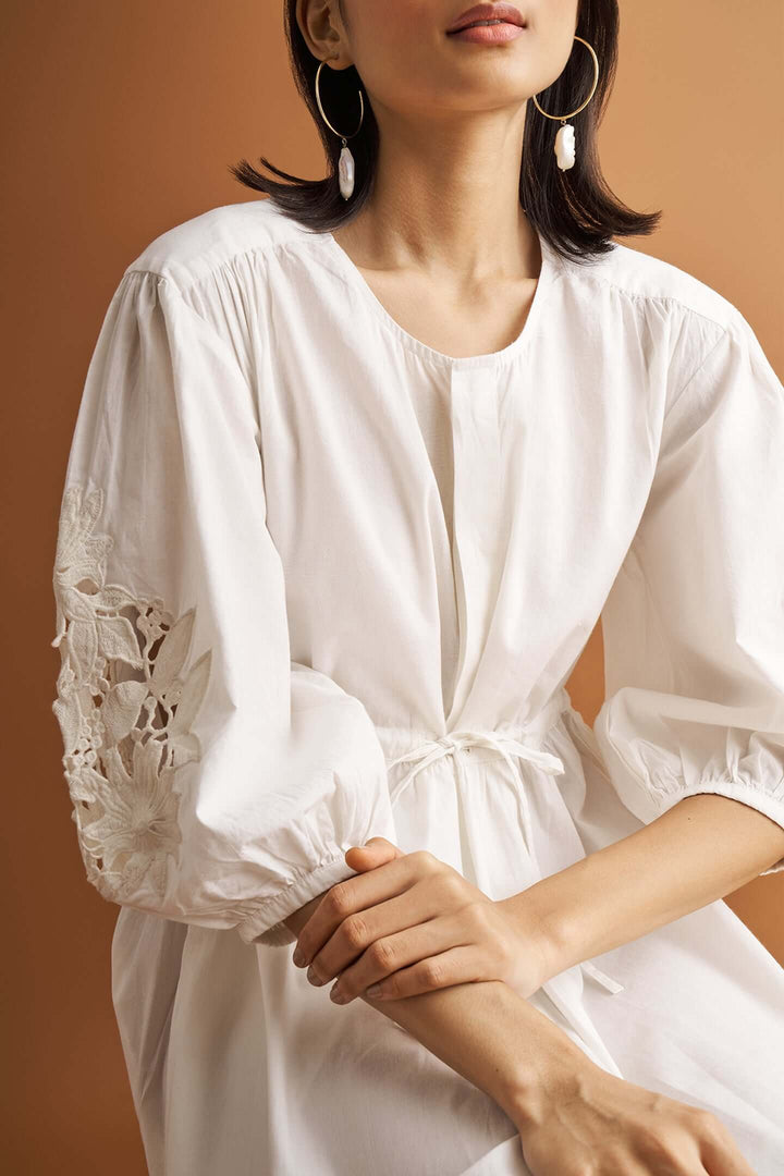 Shirt Dress with Balloon Sleeves - White