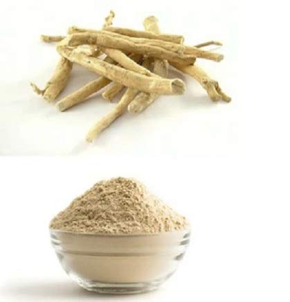 Natural Ashwagandha root and powder in a bowl, ethically sourced from India. Ideal for home kitchen and restaurant use, 8oz pack.