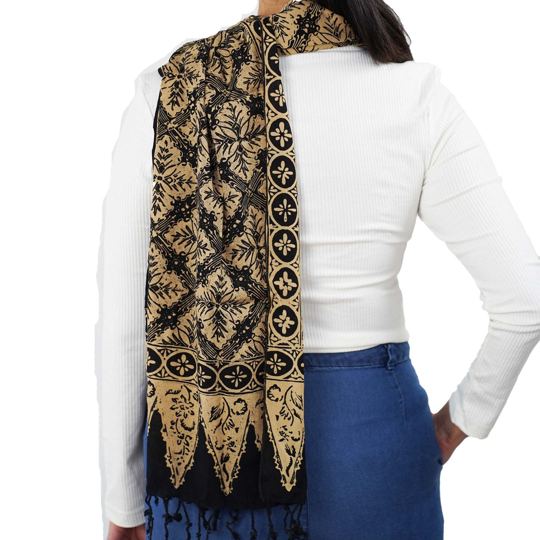 Handmade Batik Scarf | Black Brown Harvest | Hand Dyed, 100% Cotton