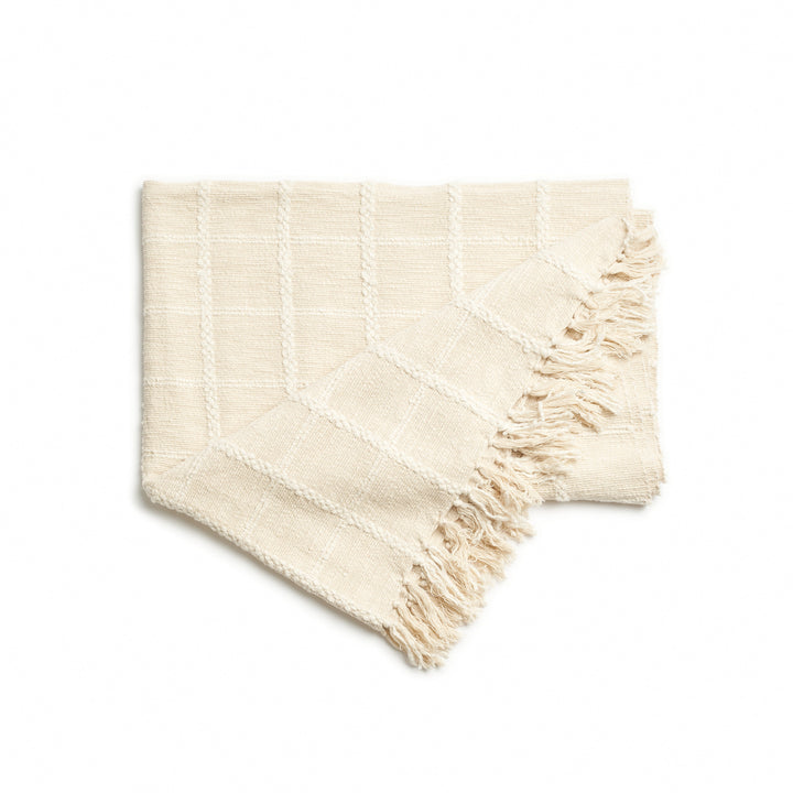 Sea Shell White Textured Checks Handloom Throw