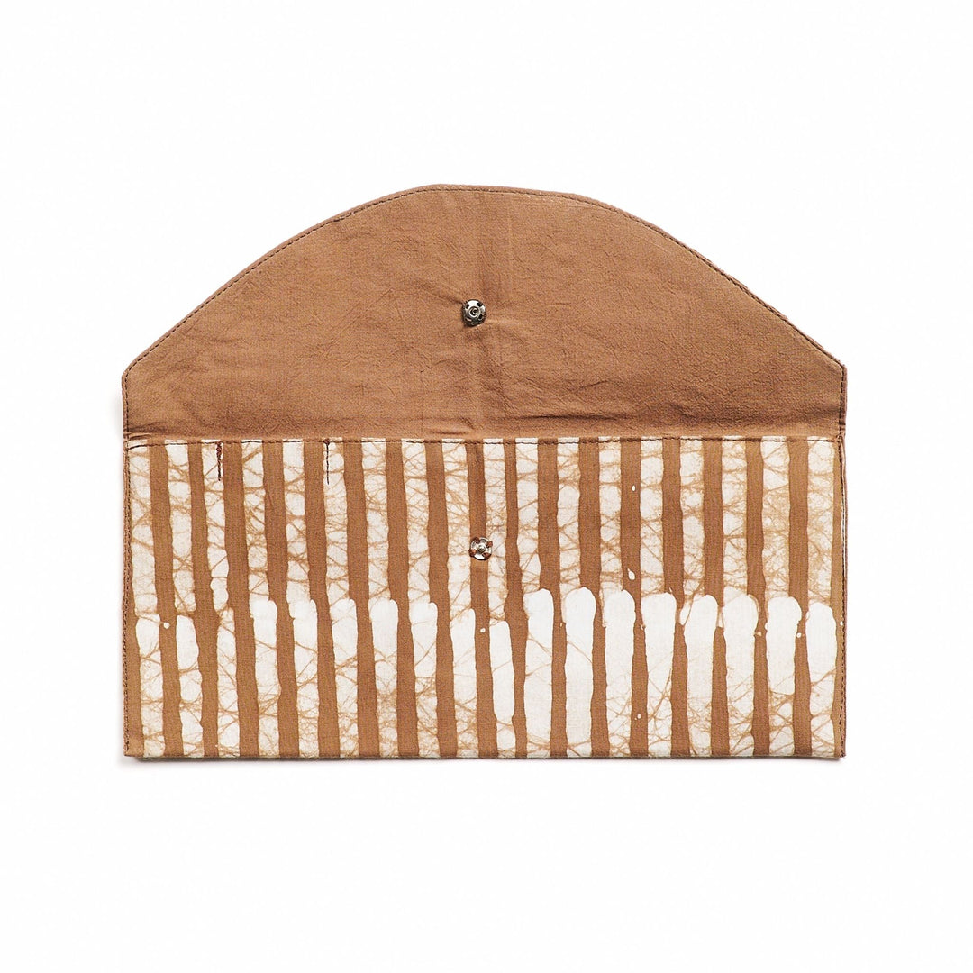 Oak Brown Stripes Cotton Wax Block Printed Zero Waste Envelope Pouch