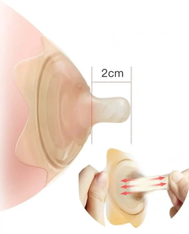 Silicone nipple shield for breastfeeding, BPA/BPS-free, ultra-soft with 2cm measurement, provides gentle support for nursing mothers.