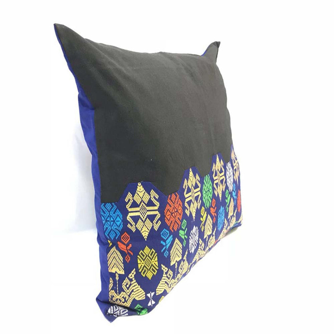 Handwoven Ikat Pillow Cover, Black and Blue. Cover Only with No Insert. 20" x 20", Cushion