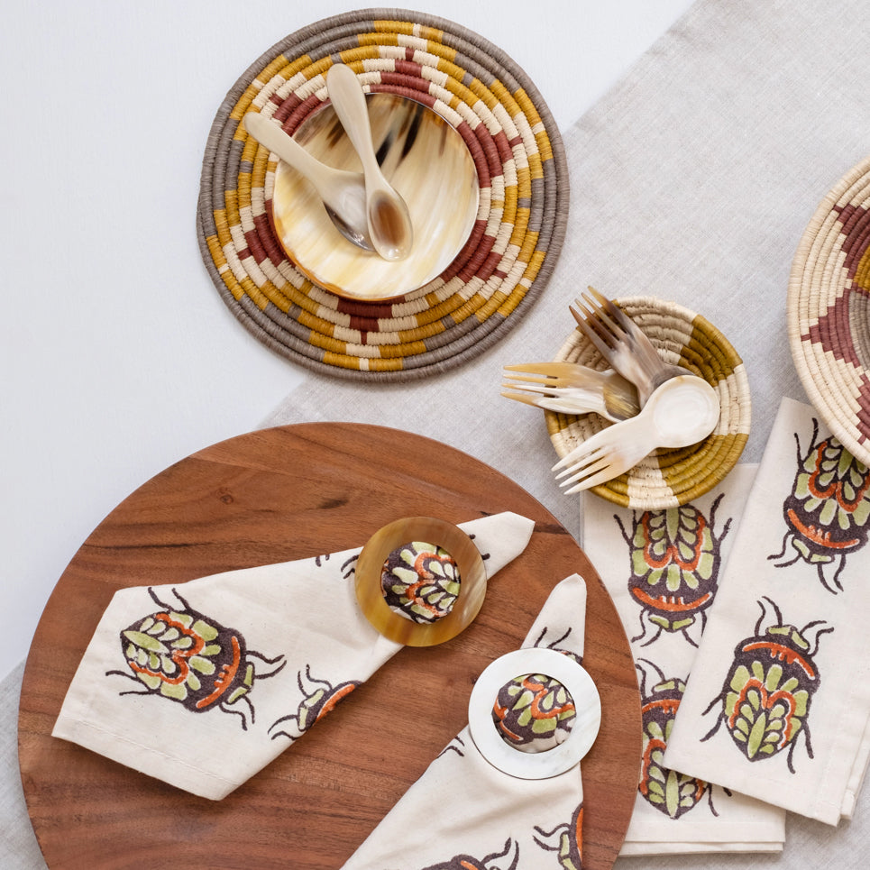 Hand Block Printed Napkin - Autumnal Jewel Bug
