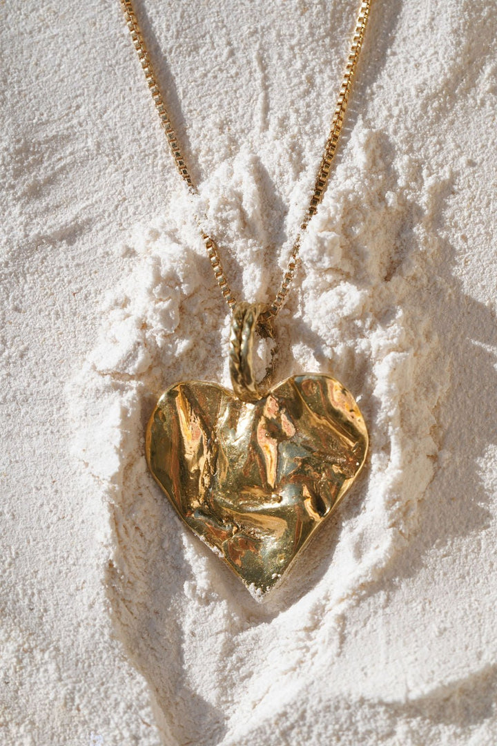 Gold Heart Rock Necklace - Chain or Leather