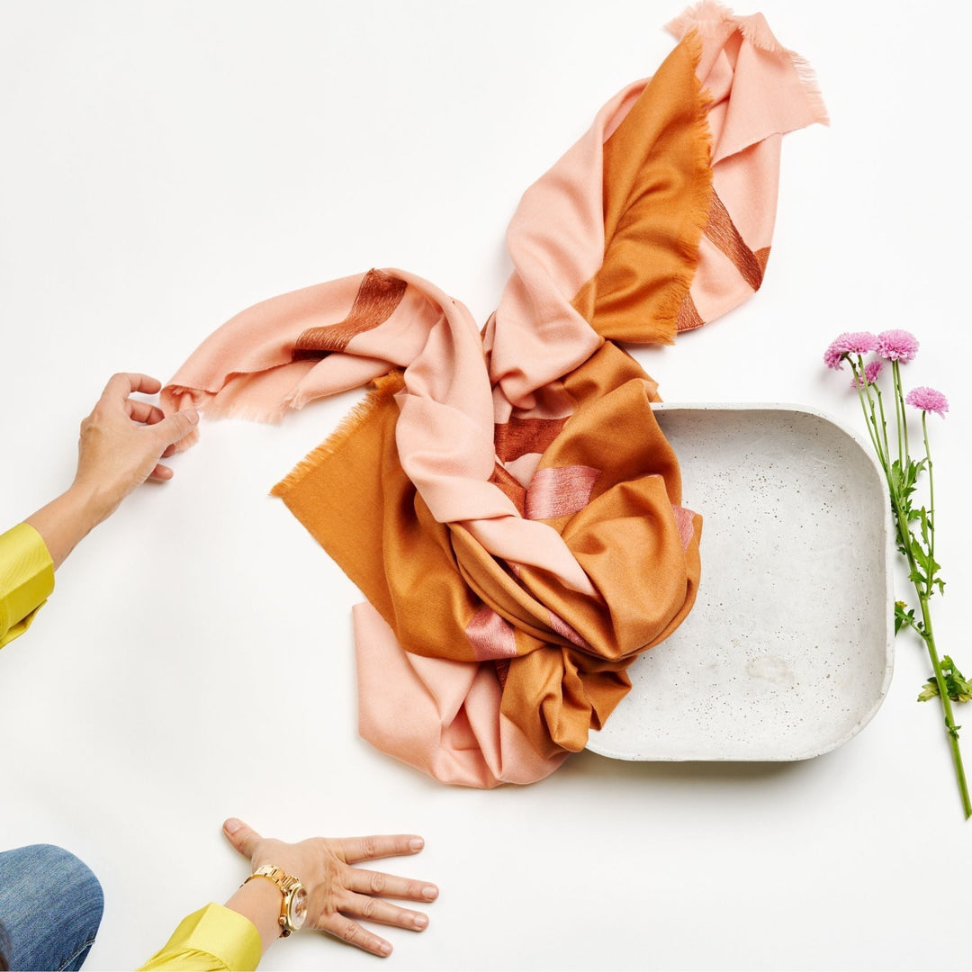 Canyon Hand Embroidered Hand Woven Merino Silk Soft Scarf