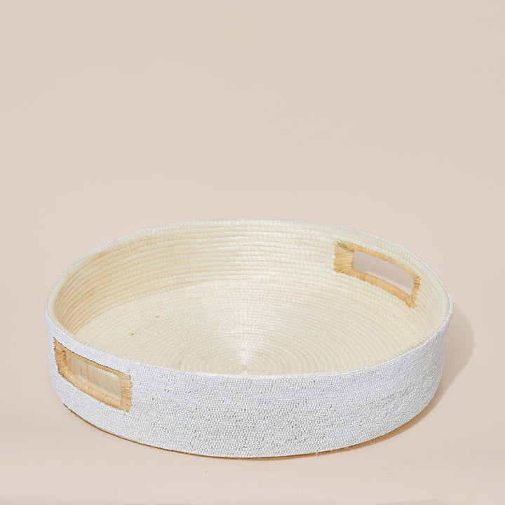 White Beaded Handle Tray