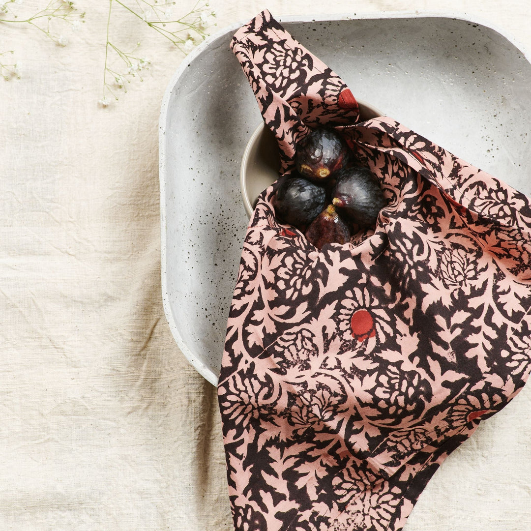 Hummus Floral Wax Block Printe Cotton Table Napkin( set of 4 )