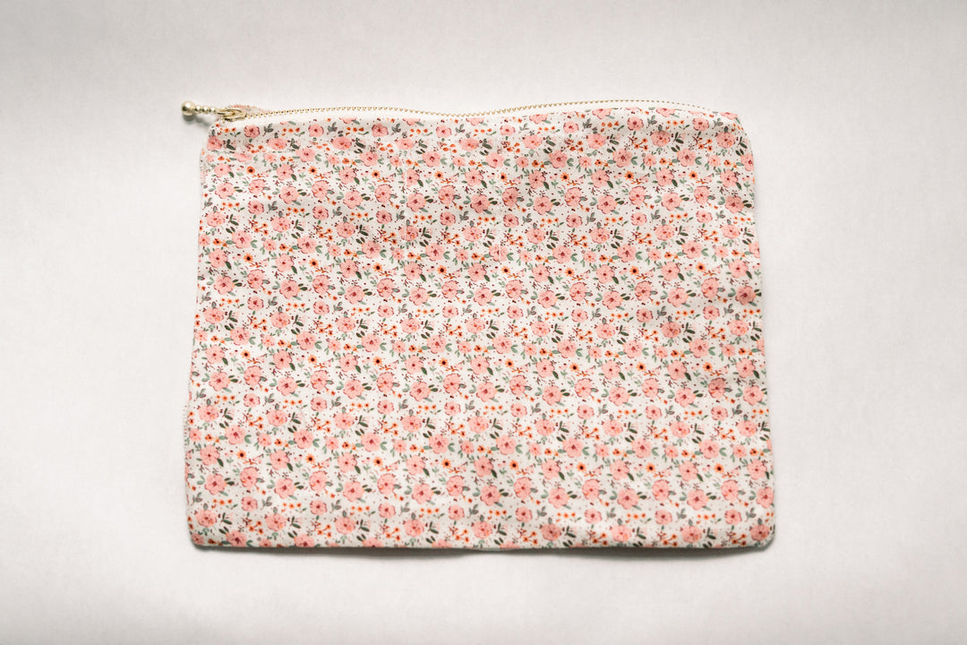 Rosebud Scatter | Timeless Floral Ruffle Zipper Pouch