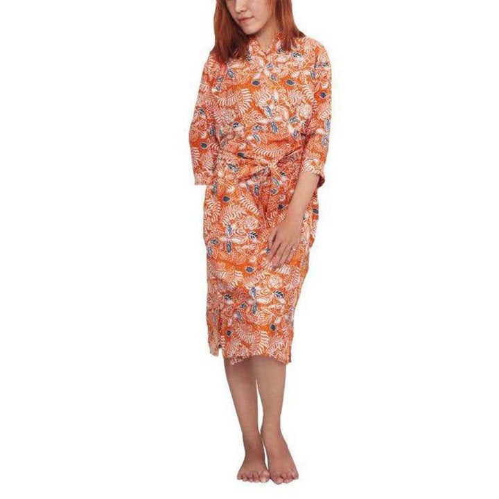 Handmade Batik Robe Kimono | Orange Carnelian | Hand Dyed, 100% Cotton, Clementine