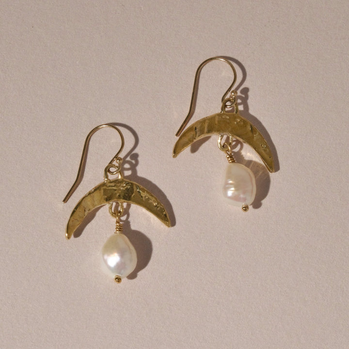 Cressida Gold Pearl Moon Earrings