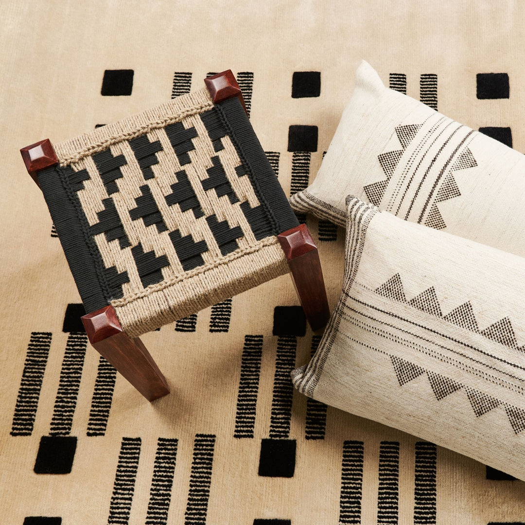 Kora White And Black Handloom Lumbar Pillow