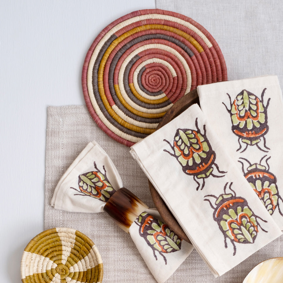 Hand Block Printed Napkin - Autumnal Jewel Bug