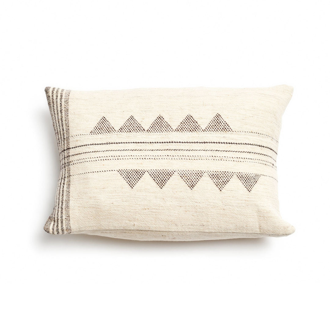 Kora White And Black Large Artisanal Handwoven Lumbar Pillow