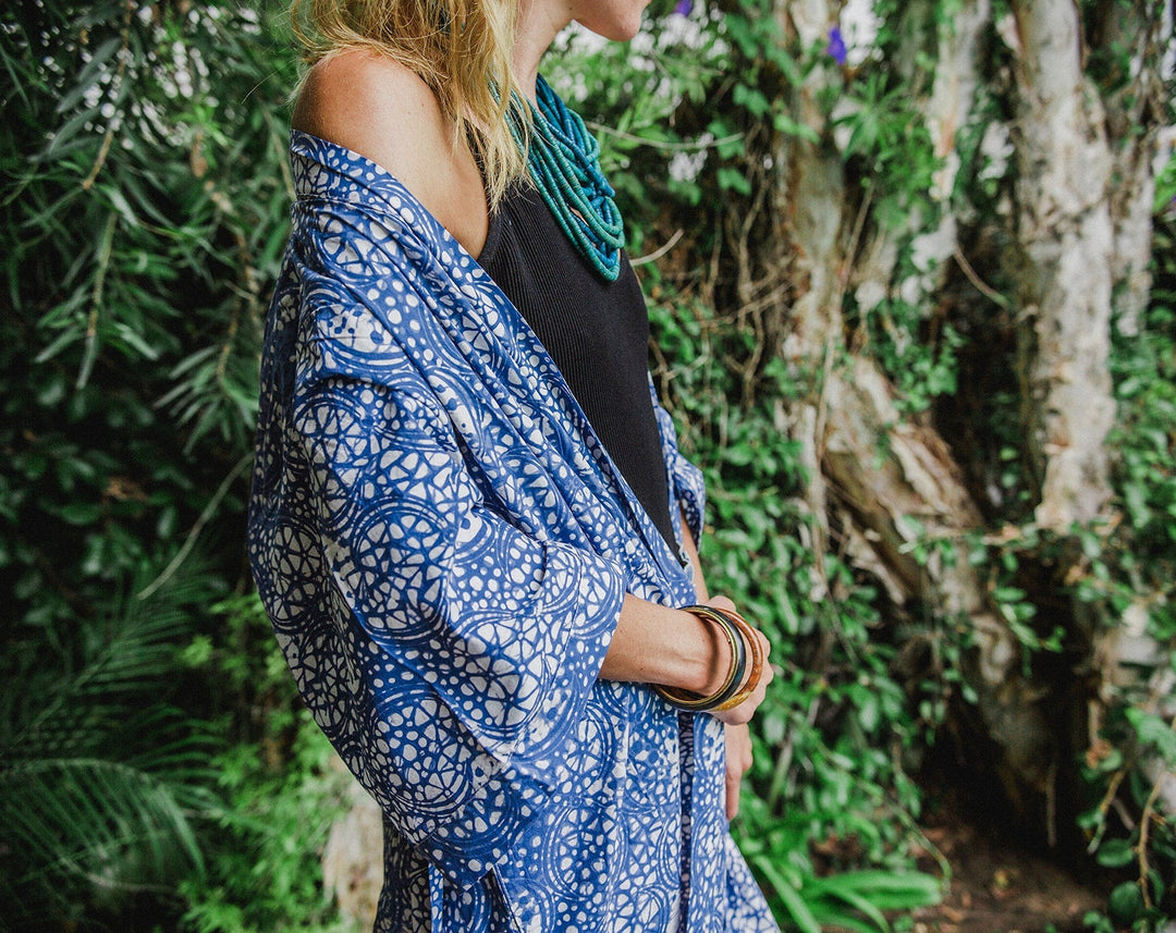 Handmade Batik Robe / Kimono | Blue Stone, Hand Dyed, 100% Cotton