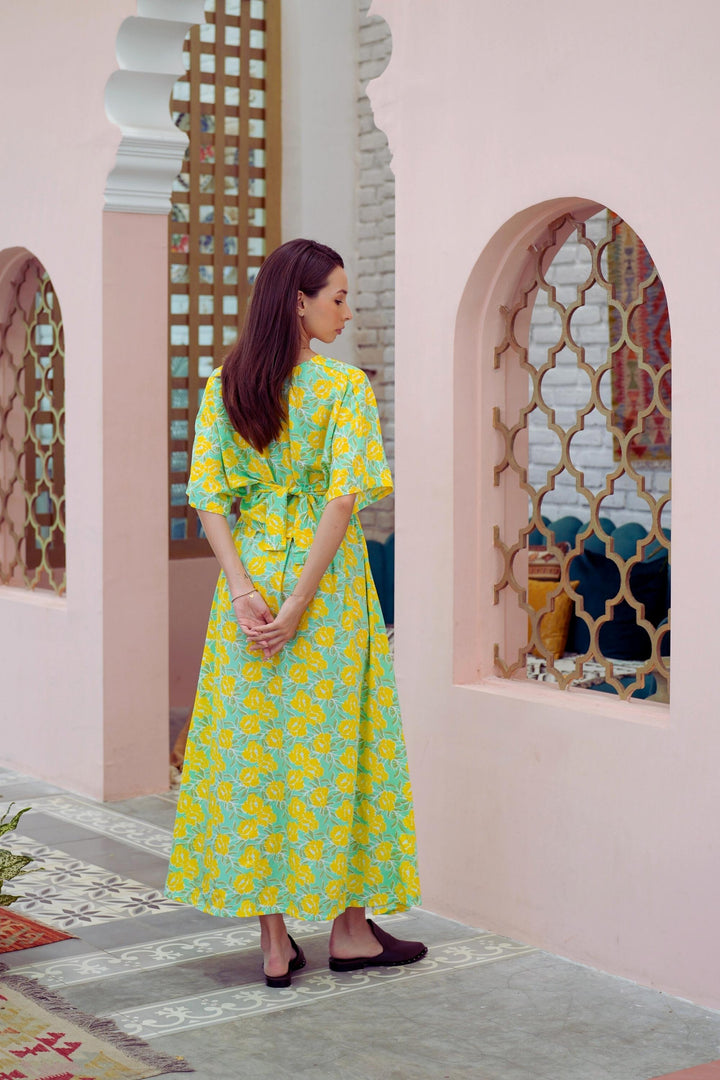 Aubrey Floral Wrap Top and Midi Skirt Matching Set in Yellow Garden