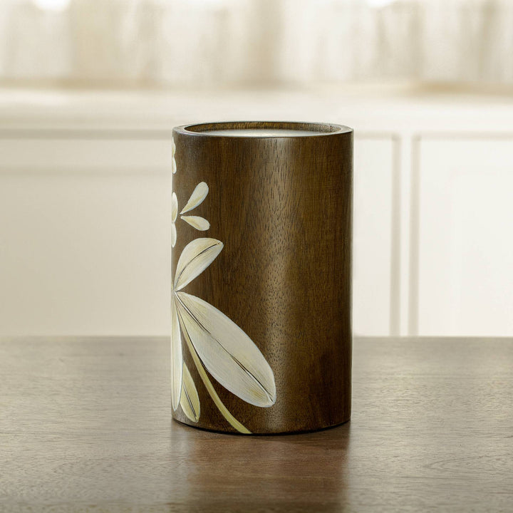Frangipani Pillar Candleholder Small - Brown