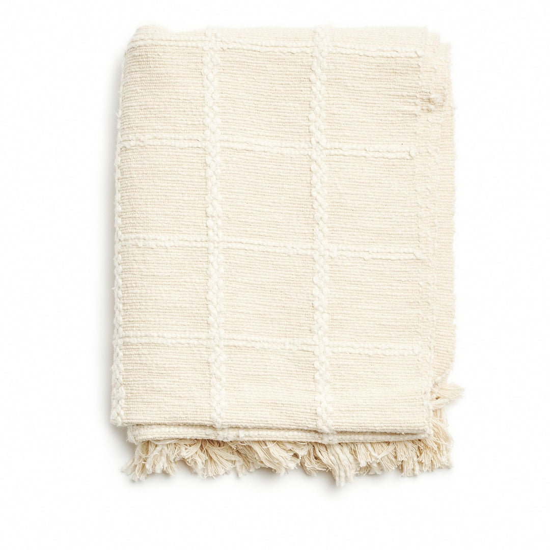 Sea Shell White Textured Checks Handloom Throw