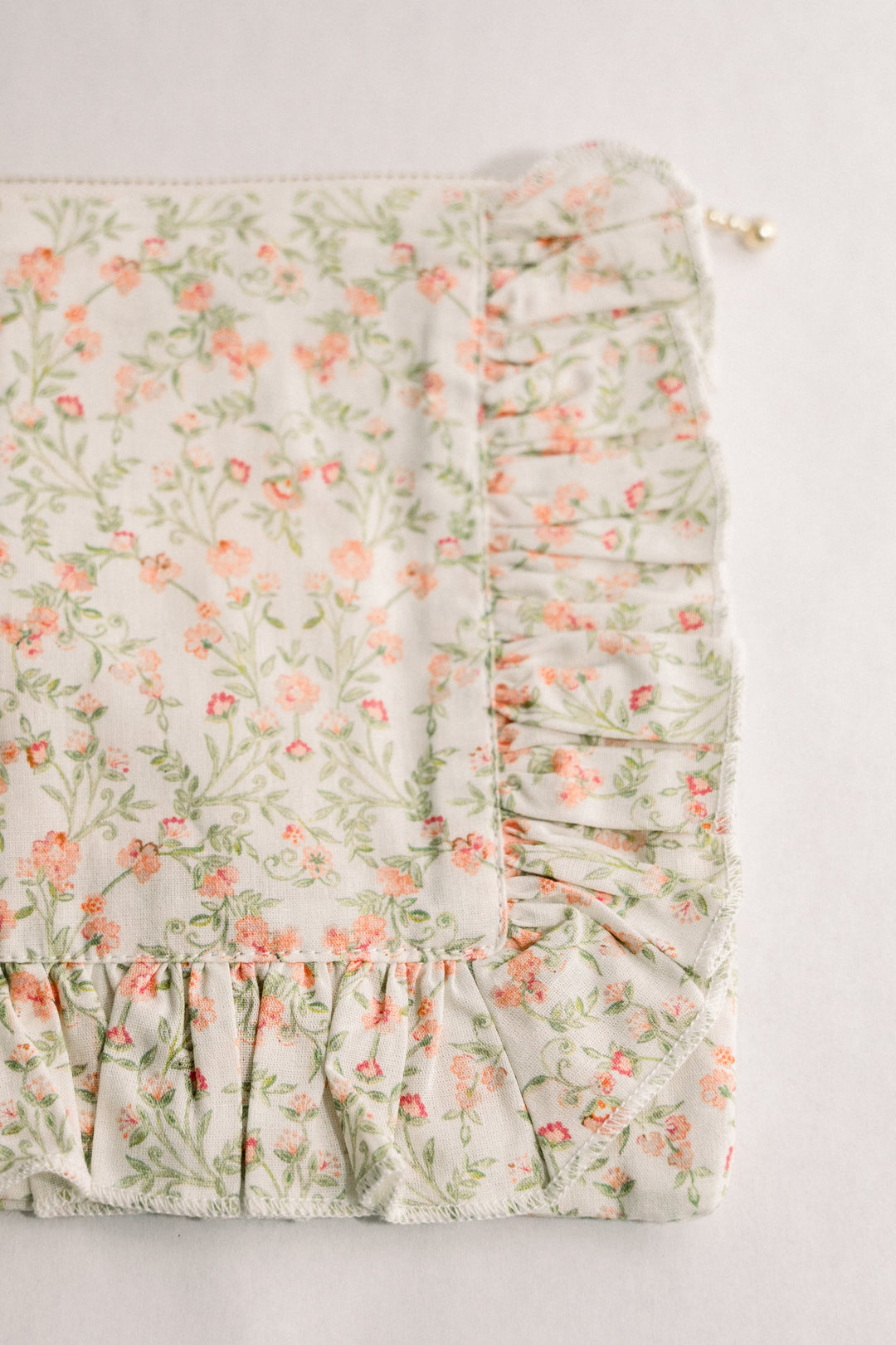 Apricot Meadow |Timeless Floral Ruffle Zipper Pouch