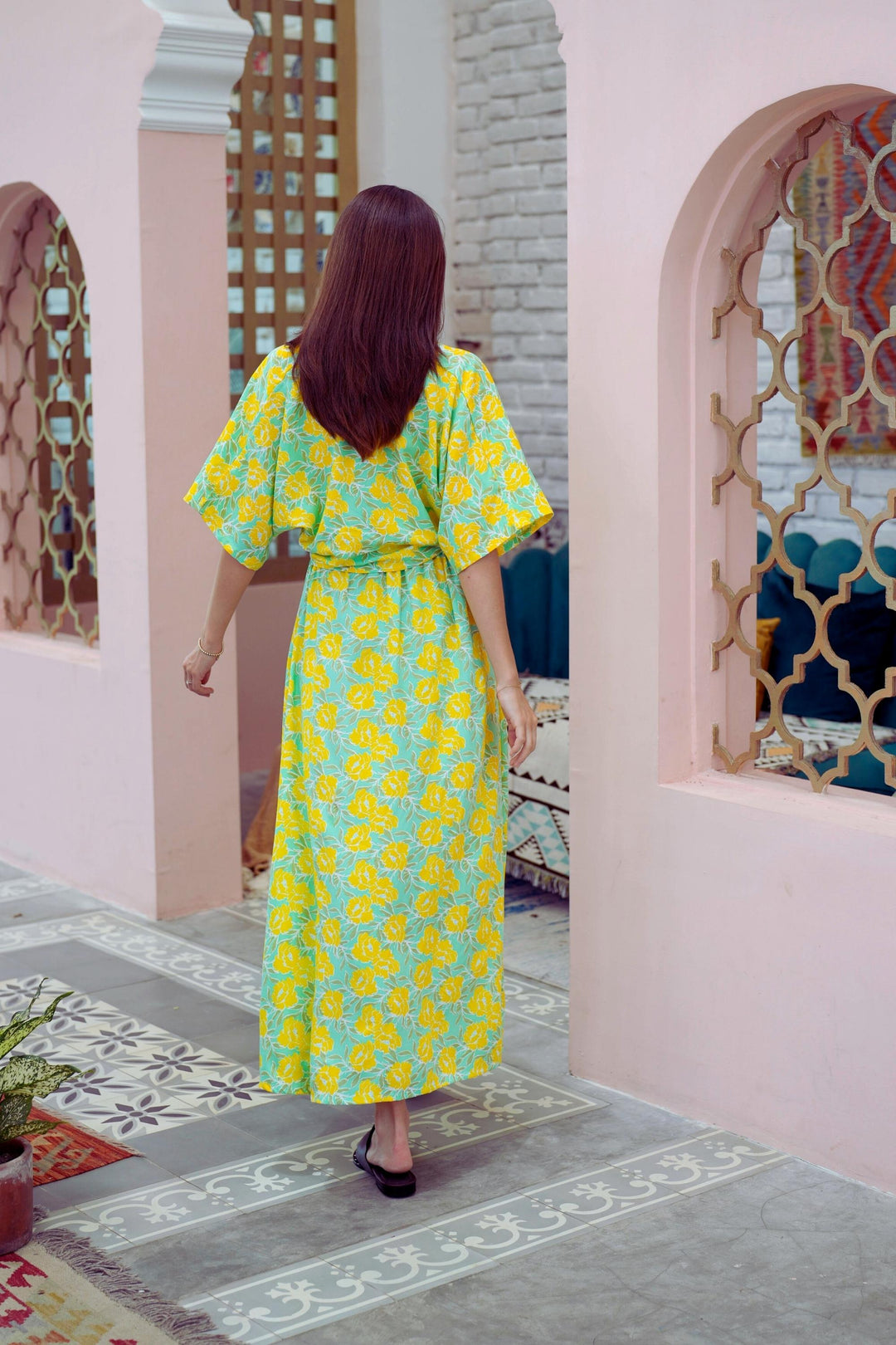 Aubrey Floral Wrap Top and Midi Skirt Matching Set in Yellow Garden