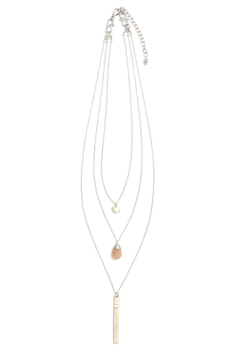Triple Strand Multi-Way Pendant Necklace - Silver