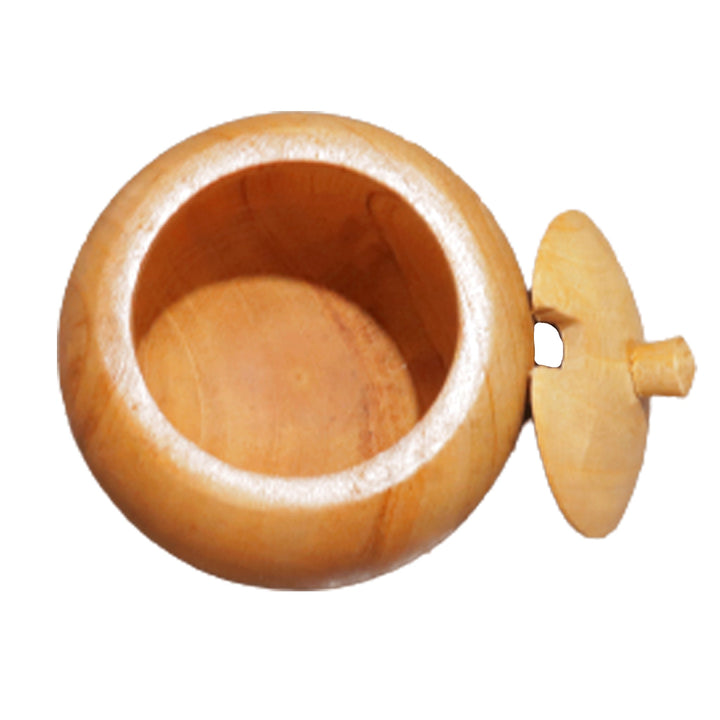 Small Teak Wood Seasoning Bowl with Spoon, Handturned Wooden Spice Jar