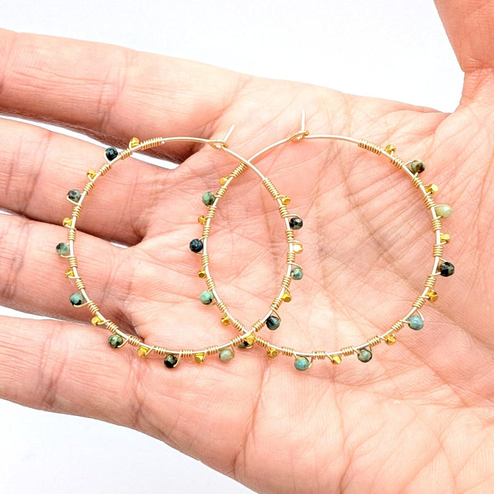 African Turquoise Hoops 18K real gold-plated hoops