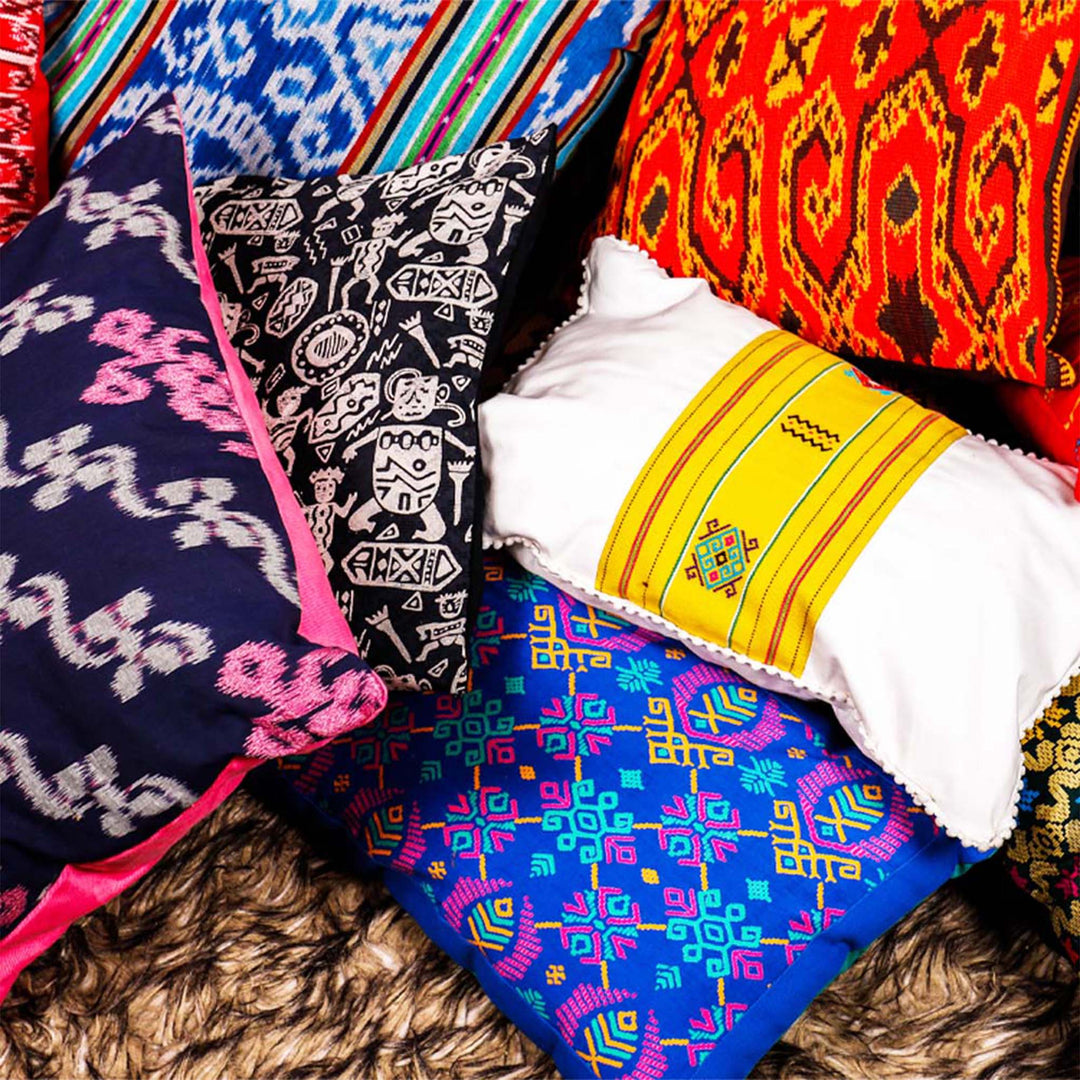 Handwoven Ikat Pillow Cover, Pink & Blue. Cover Only with No Insert. 20x20 inches, Cushion