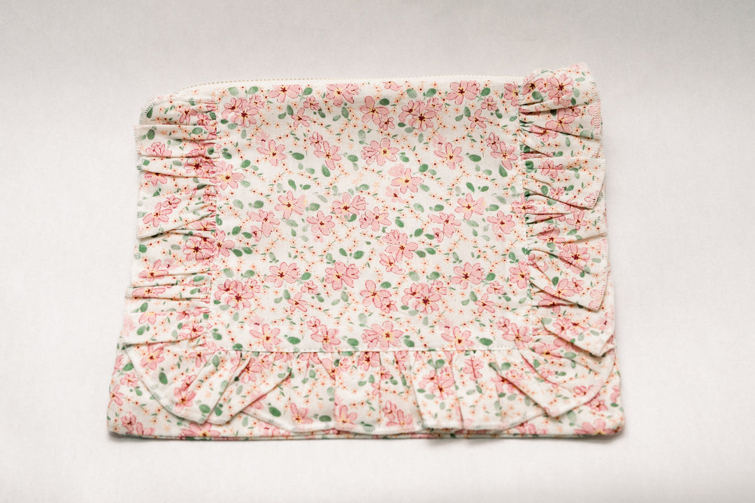 Peach Blossom | Timeless Floral Ruffle Zipper Pouch
