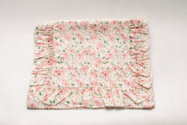 Peach Blossom | Timeless Floral Ruffle Zipper Pouch