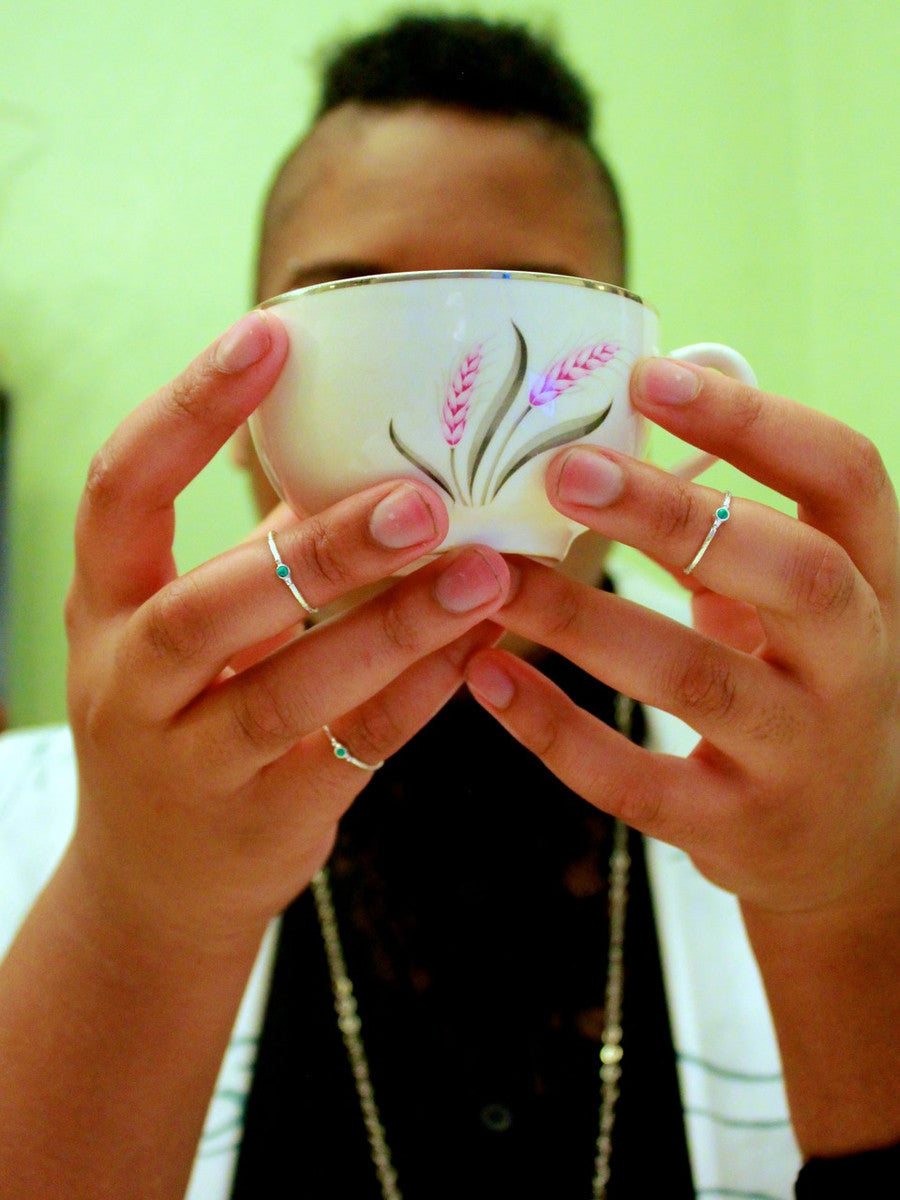 Tiny Stone Sterling Stacking Ring Set | Turquoise