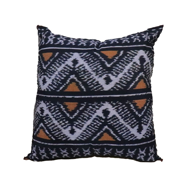 Handwoven Ikat Pillow Cover, Heritage Fire, Black and Orange, Cushion