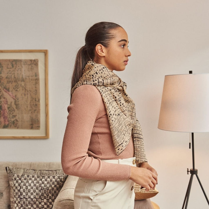 Tesu Black Gold Hand Crafted Shibori Silk Scarf