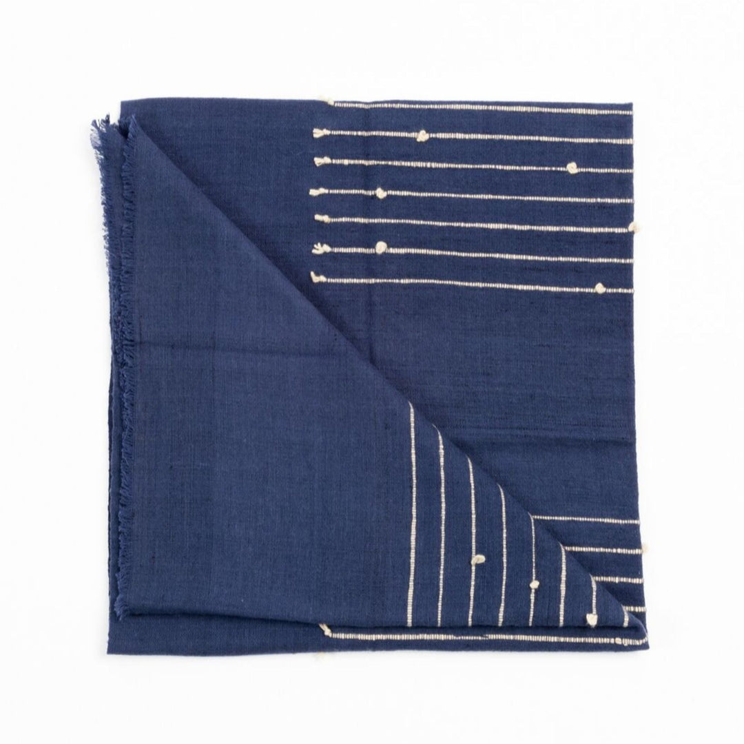 Rosewood Indigo With Hand Knotted Stripes Handloom Merino Throw