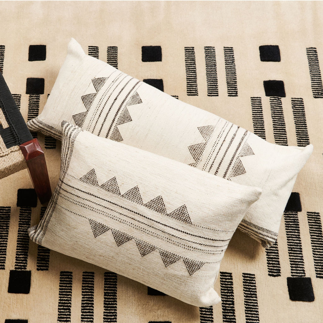 Kora White And Black Handloom Lumbar Pillow
