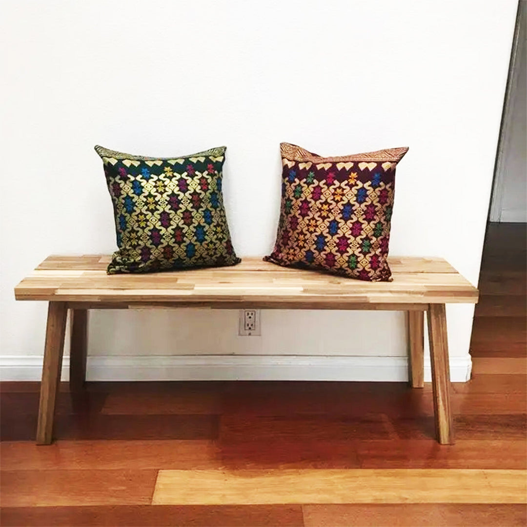 Handwoven Ikat Pillow Cover, Burgundy Red and Gold. Cover Only with No Insert. 16x16 inches, Cushion