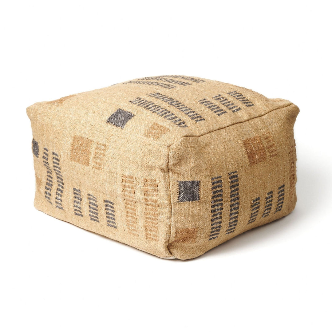 Wheat Geometrical Pattern Jute Cotton Handloom Pouf