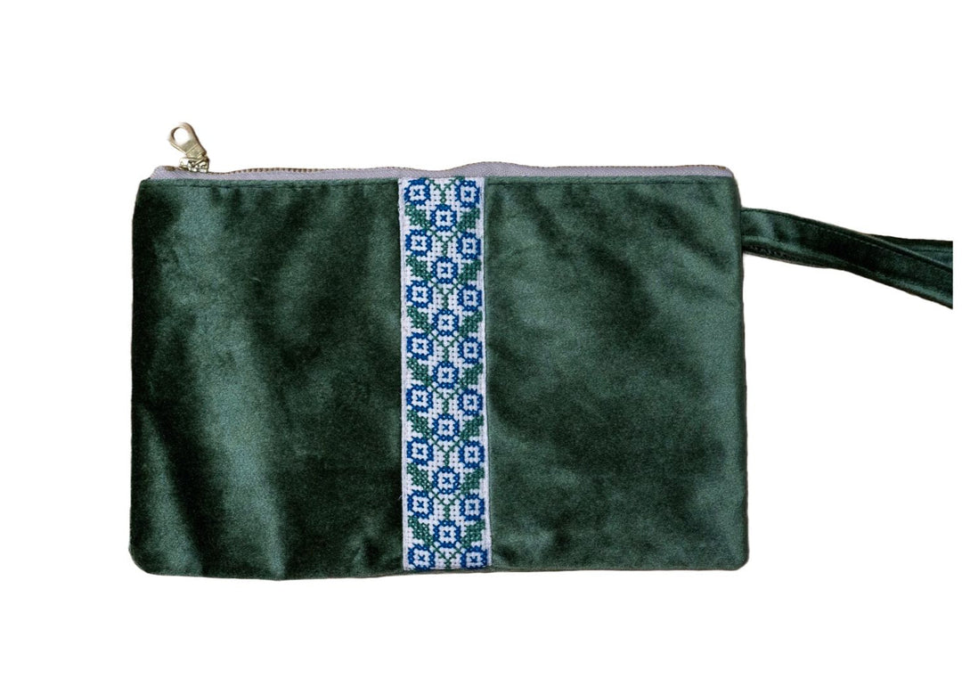 Velvet Tatreez Clutch - Green