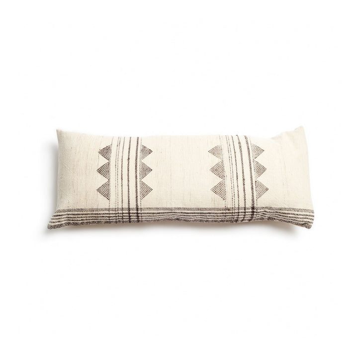 Kora White And Black Large Artisanal Handwoven Lumbar Pillow