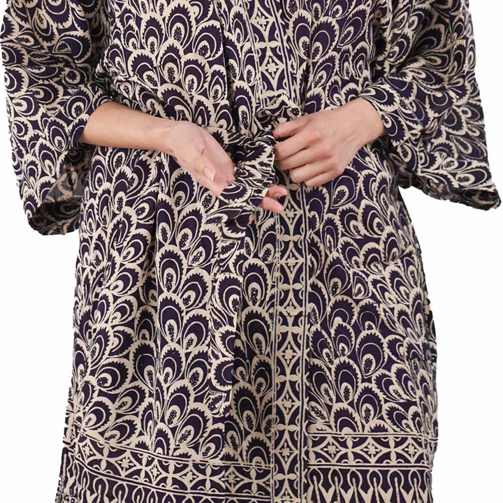 Handmade Batik Robe Kimono | 100% Cotton | Soft, Hand Dyed | Black Gray Peacock