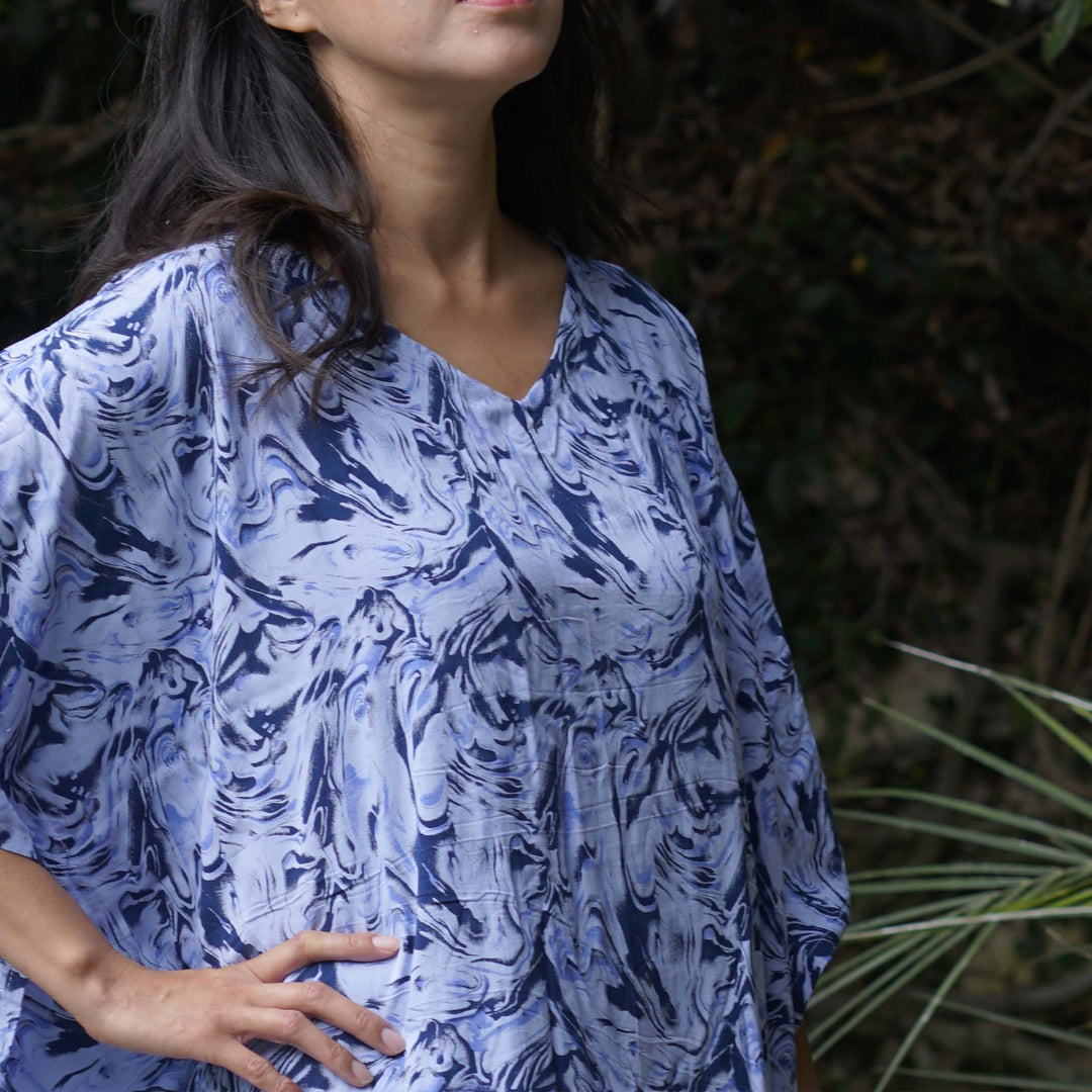 Kaftan Dress Rayon Blue Marble Lightweight