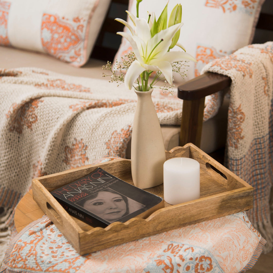 Scalloped Elegance Handcrafted Wooden Serving Tray