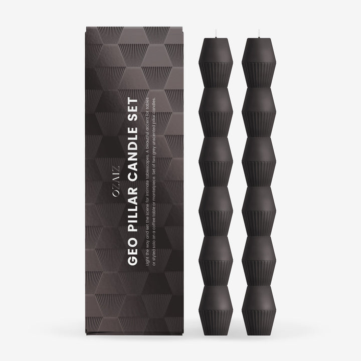 Charcoal  Geometric Pillar Candle (Set of 2)