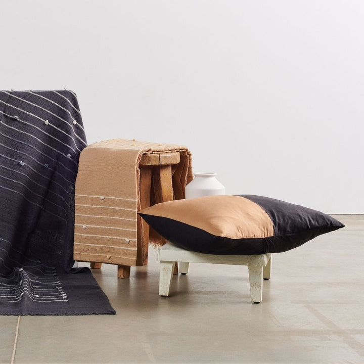 Kala Black & Gold Color Block Mulberry Silk Pillow